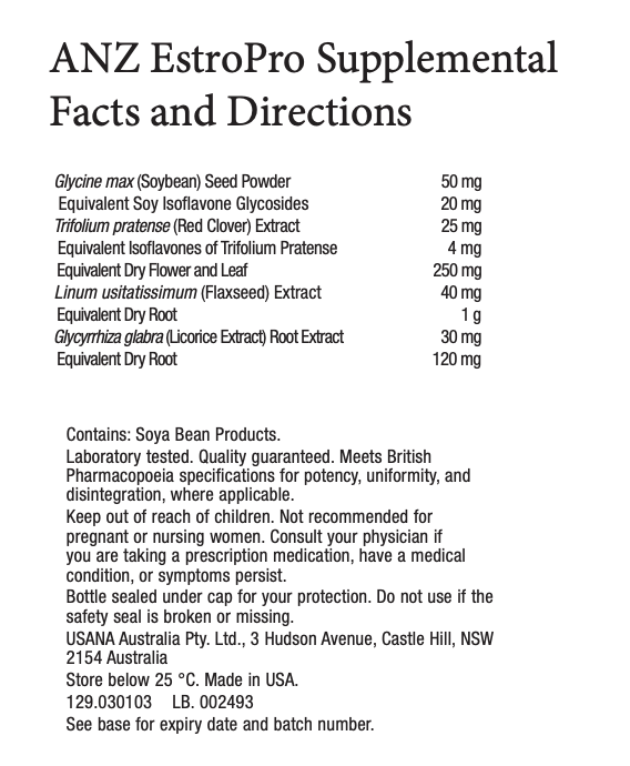 ANZ USANA EstroPro Supplement Facts