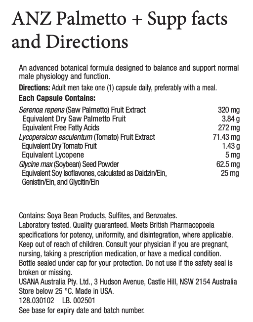 ANZ USANA Palmetto Plus Supplement Facts
