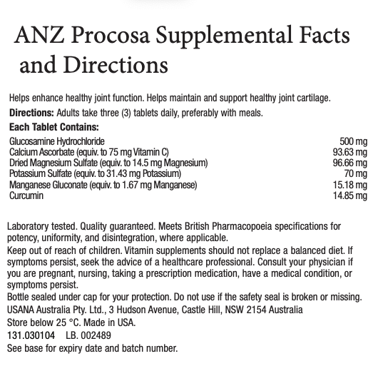 ANZ USANA Procosamine Supplement Facts