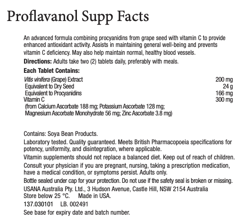 ANZ USANA Proflavanol C200 Supplement Facts