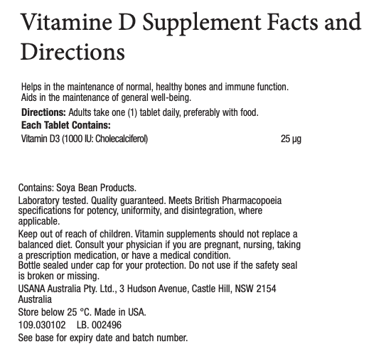 ANZ USANA Vitamin D Supplement Facts