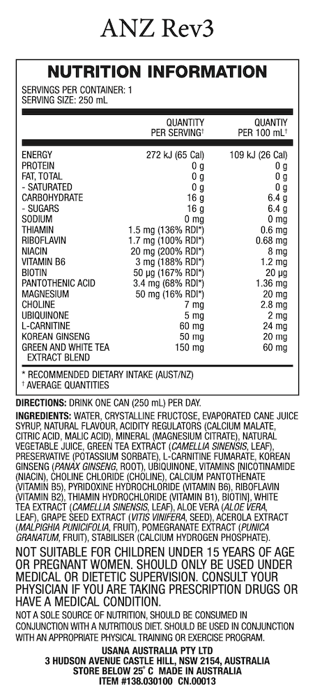 ANZ USANA Rev3 Supplement Facts