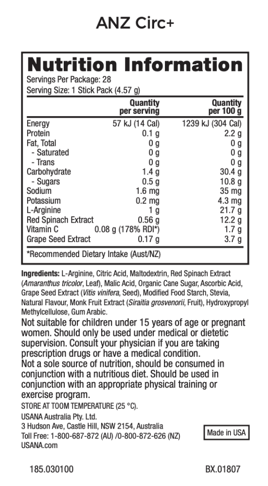 anz usana Circulate plus supplement facts